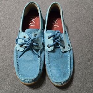 Twisted X Leather Driving Moc Shoes Womens Size 7.5 M Blue Turquoise Boat Shoe